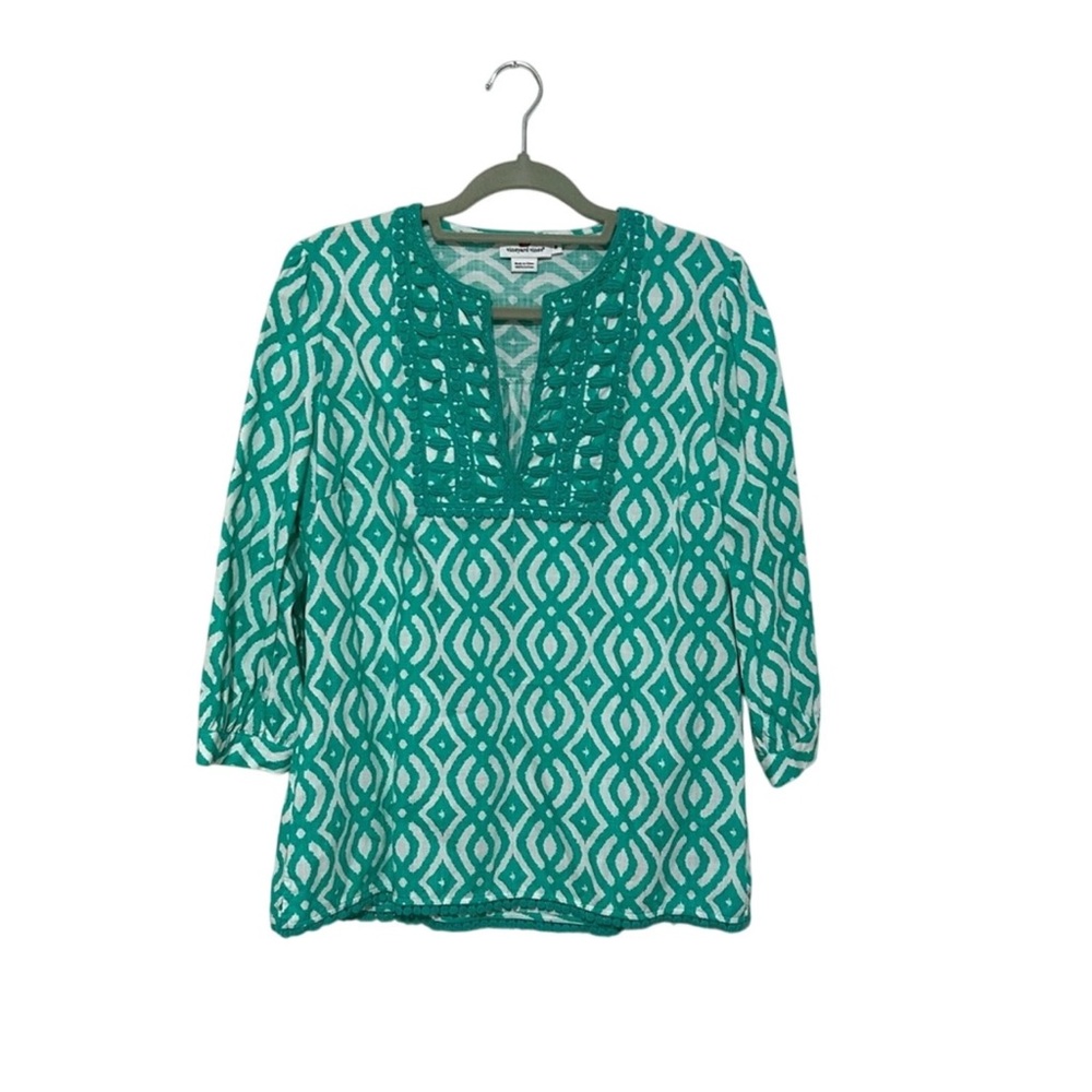Vineyard Vines Teal Pattern Blouse Size‎ Medium